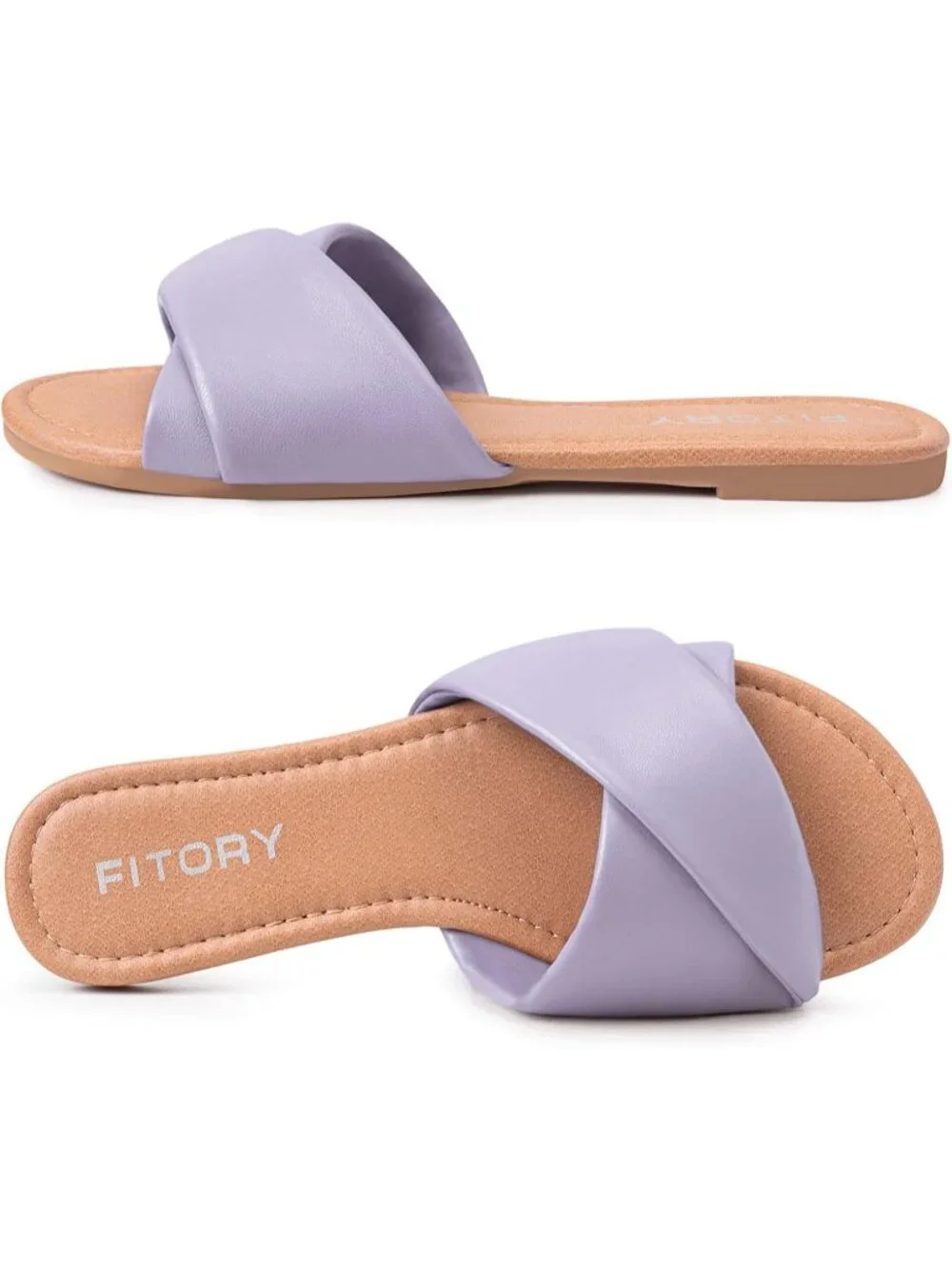 Women's Purple Flat Sandals Fashion Slides With Soft Leather Slippers Casual